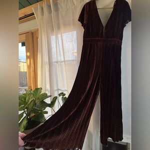 MINKPINK Velvet Jumpsuit in Deep Burgundy